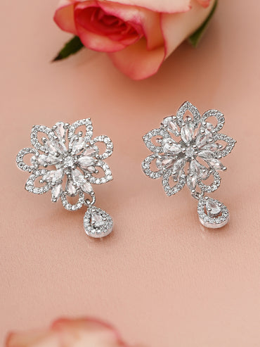 Lustrous Floral American Diamond Zirconia Earrings