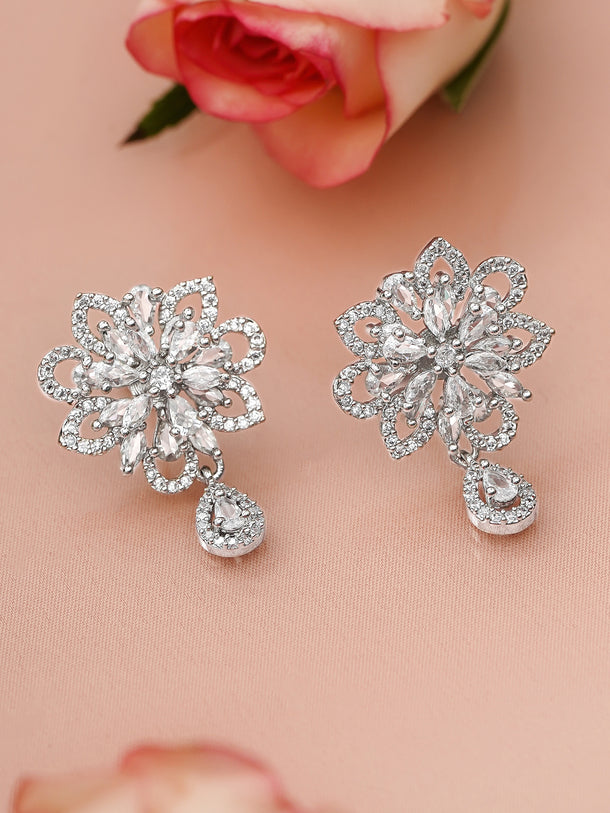 Lustrous Floral American Diamond Zirconia Earrings