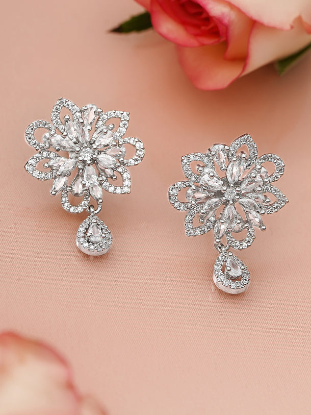 Lustrous Floral American Diamond Zirconia Earrings