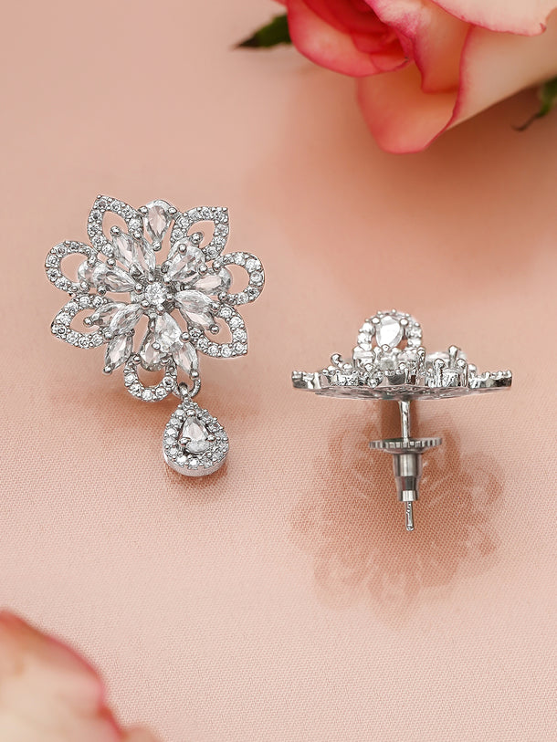 Lustrous Floral American Diamond Zirconia Earrings