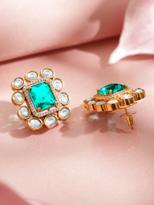 Luxe Shine Emerald Kundan Studs