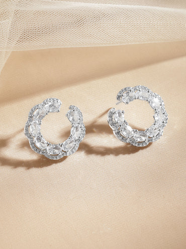American Diamond Zirconia C-Shaped Stud Earrings
