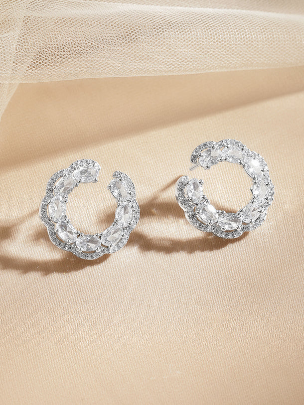 American Diamond Zirconia C-Shaped Stud Earrings