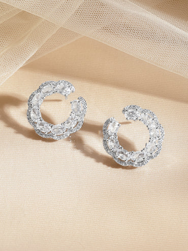 American Diamond Zirconia C-Shaped Stud Earrings