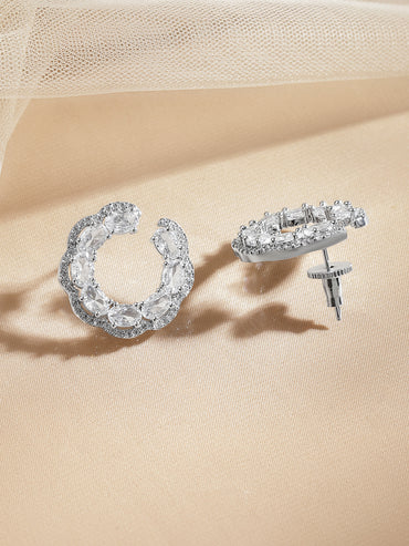 American Diamond Zirconia C-Shaped Stud Earrings