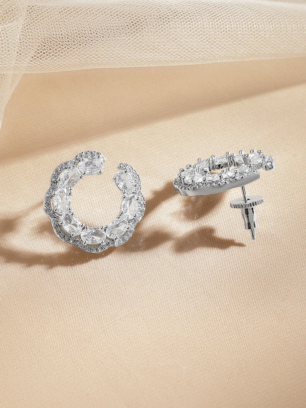 American Diamond Zirconia C-Shaped Stud Earrings