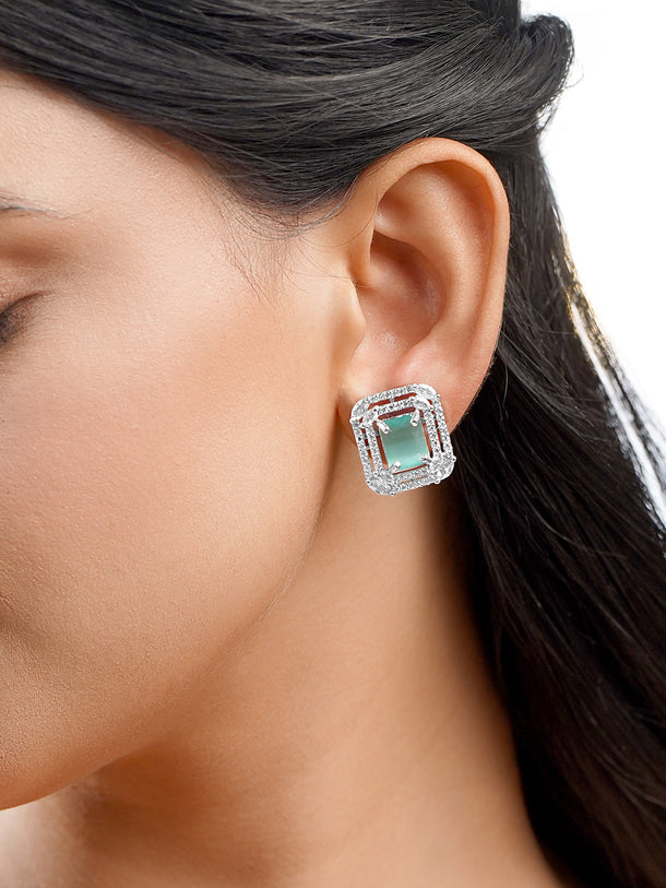 American Diamond Zirconia Mint Green Studs