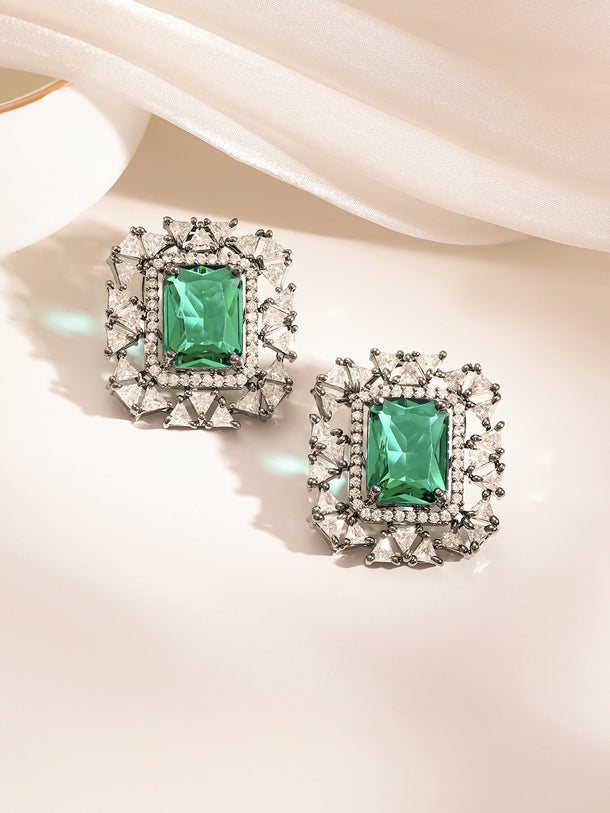 Emerald Glow Statement Stud Earrings