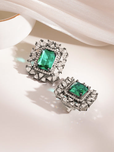 Emerald Glow Statement Stud Earrings