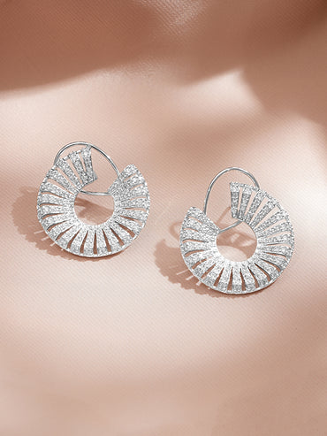Rhodium Plated American Diamond Zirconia Round Stud Earrings