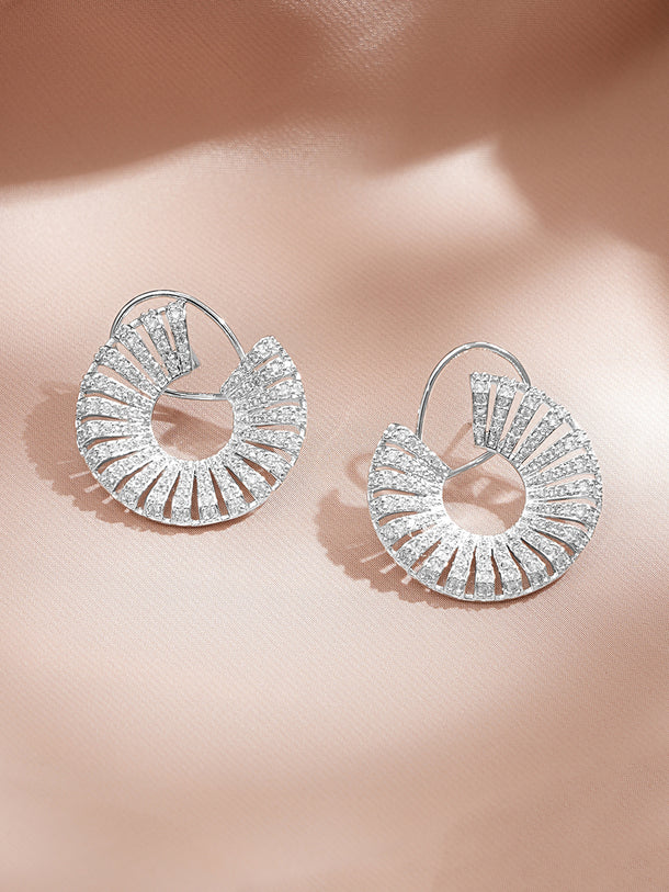 Rhodium Plated American Diamond Zirconia Round Stud Earrings