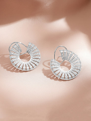 Rhodium Plated American Diamond Zirconia Round Stud Earrings