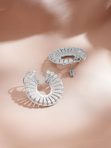 Rhodium Plated American Diamond Zirconia Round Stud Earrings