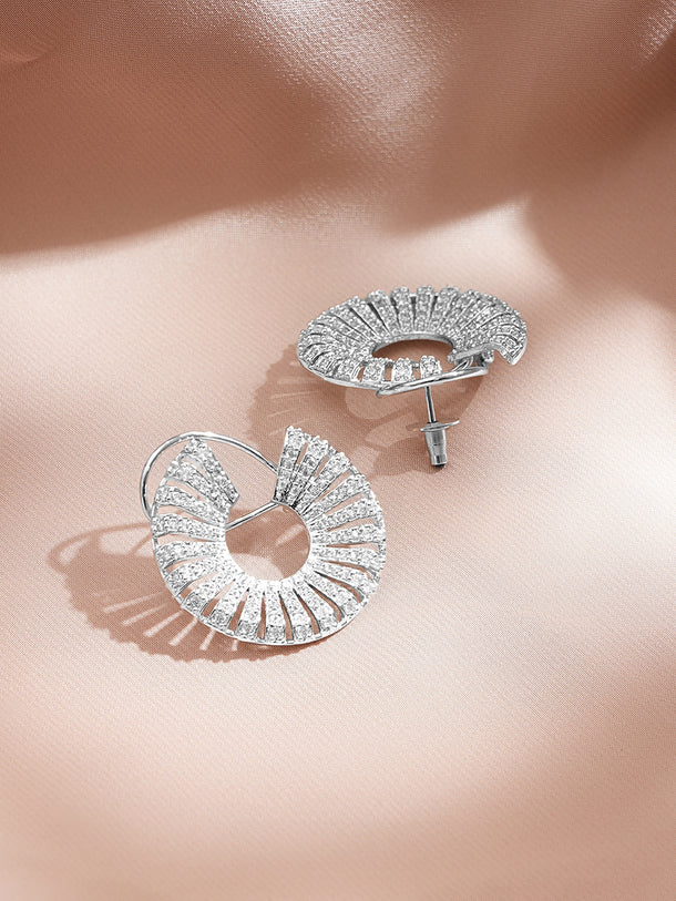 Rhodium Plated American Diamond Zirconia Round Stud Earrings