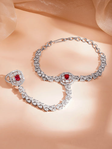 Luxe Silver Ruby Glow Hand Harness Bracelet