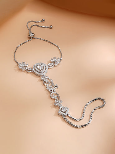 Rhodium Plated American Diamond Zirconia Hathphool