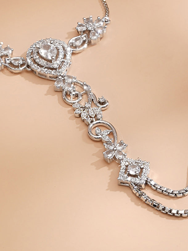 Rhodium Plated American Diamond Zirconia Hathphool