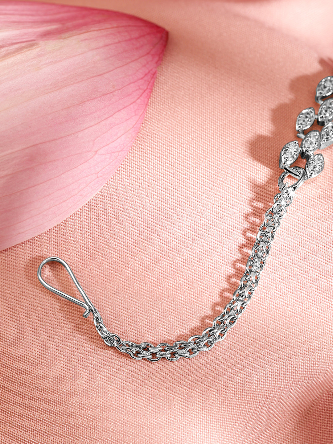 Rubans Rhodium Plated Red & White Cubic Zirconia Maang Tikka