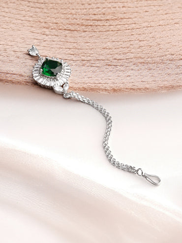 Rhodium Plated American Diamond Zirconia Emerald Maang Tikka