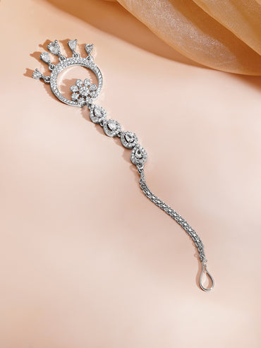 Rhdium Plated Moonlit Crystal Chandbali Maangtikka