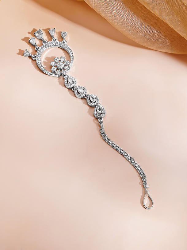 Rhdium Plated Moonlit Crystal Chandbali Maangtikka