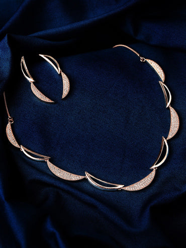Rubans Rose Gold Plated Zirconia Stone Studded Handcrafted Necklace Set.