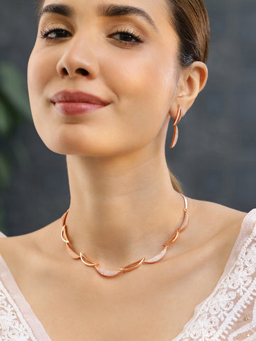 Rubans Rose Gold Plated Zirconia Stone Studded Handcrafted Necklace Set.