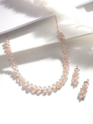 Rubans Rose Gold Plated Zirconia Stone Studded Handcrafted Necklace Set.