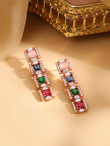 Rubans Rose Gold Plated Multicolour Zirconia Stone Studded Handcrafted Necklace Set.
