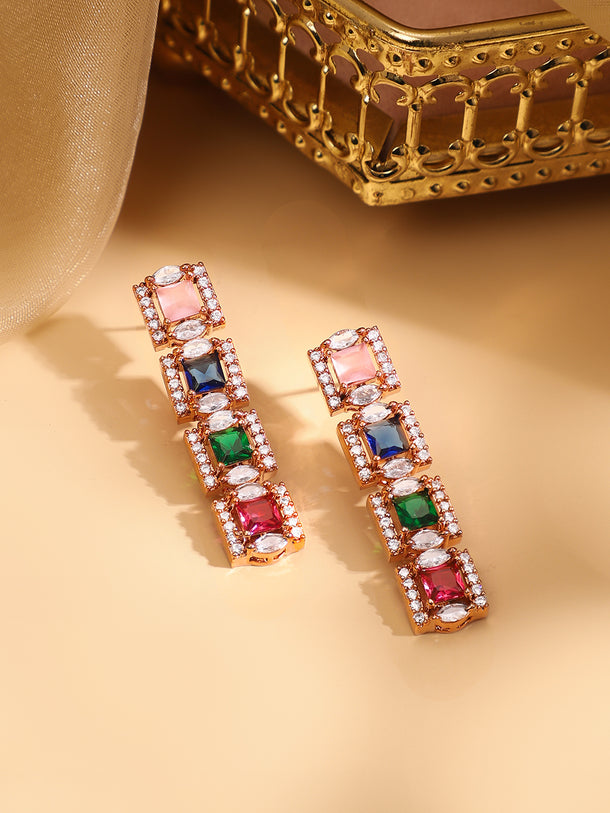 Rubans Rose Gold Plated Multicolour Zirconia Stone Studded Handcrafted Necklace Set.