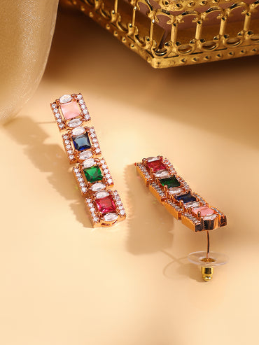Rubans Rose Gold Plated Multicolour Zirconia Stone Studded Handcrafted Necklace Set.