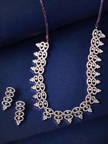 Rubans Rose Gold Plated Necklace Set With American Diamonds.