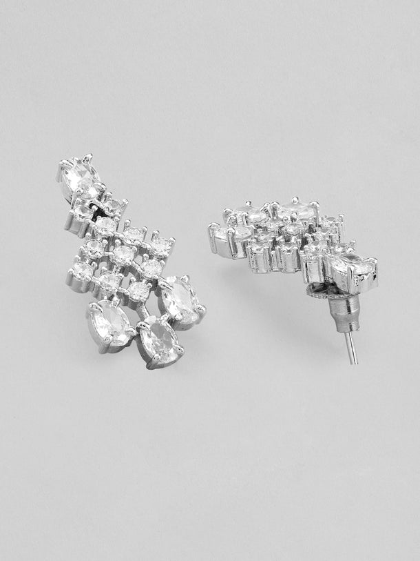 Rubans Rhodium-Plated White Cubic Zirconia Studded Statement Necklace Set