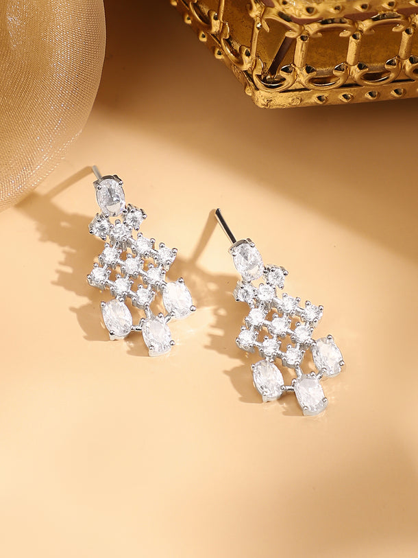 Rubans Rhodium-Plated White Cubic Zirconia Studded Statement Necklace Set