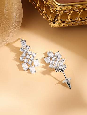 Rubans Rhodium-Plated White Cubic Zirconia Studded Statement Necklace Set