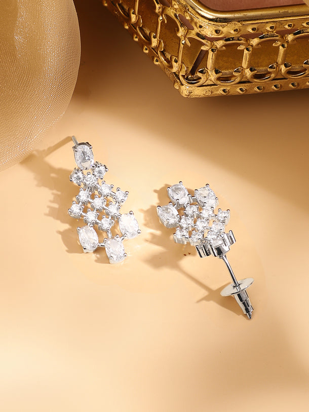 Rubans Rhodium-Plated White Cubic Zirconia Studded Statement Necklace Set