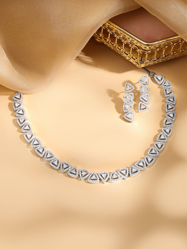 American Diamond Zirconia Geometric Pattern Necklace Set