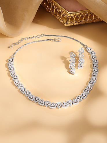American Diamond Zirconia Geometric Pattern Necklace Set
