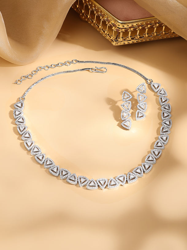 American Diamond Zirconia Geometric Pattern Necklace Set