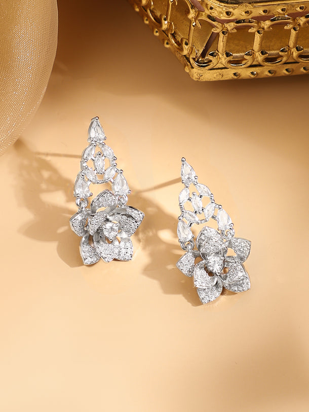 American Diamond Zirconia Floral Motif Necklace Set