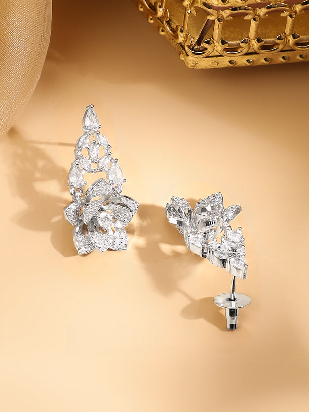 American Diamond Zirconia Floral Motif Necklace Set