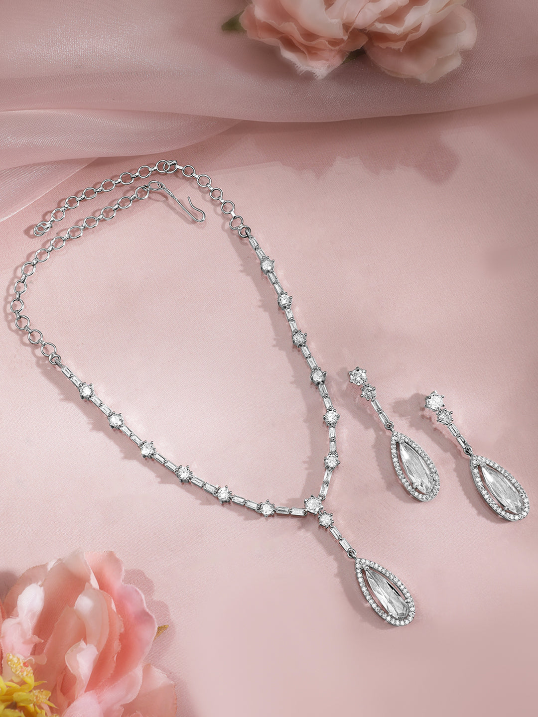 American Diamond Zirconia Studded Teardrop Necklace Set