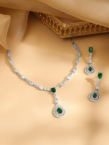 American Diamond Zirconia Studded Teardrop Necklace Set