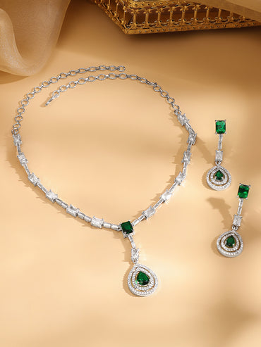 American Diamond Zirconia Studded Teardrop Necklace Set