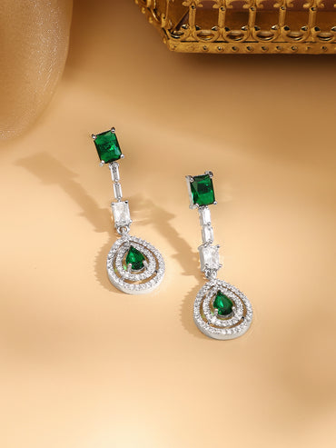 American Diamond Zirconia Studded Teardrop Necklace Set