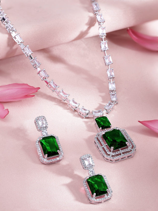 American Diamond Zirconia Cubic Green Necklace Set
