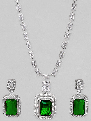 American Diamond Zirconia Cubic Green Necklace Set