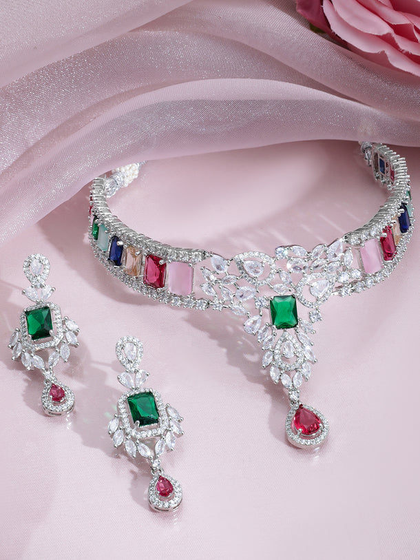 American Diamond Zirconia Multicolor Choker Set