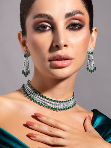 Emerald Green American Diamond Zirconia Choker Set