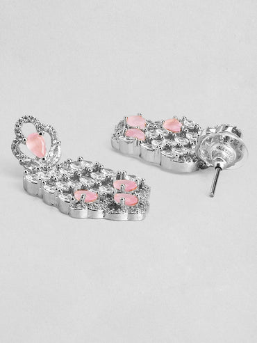 Pink Teardrop American Diamond Zirconia Necklace Set